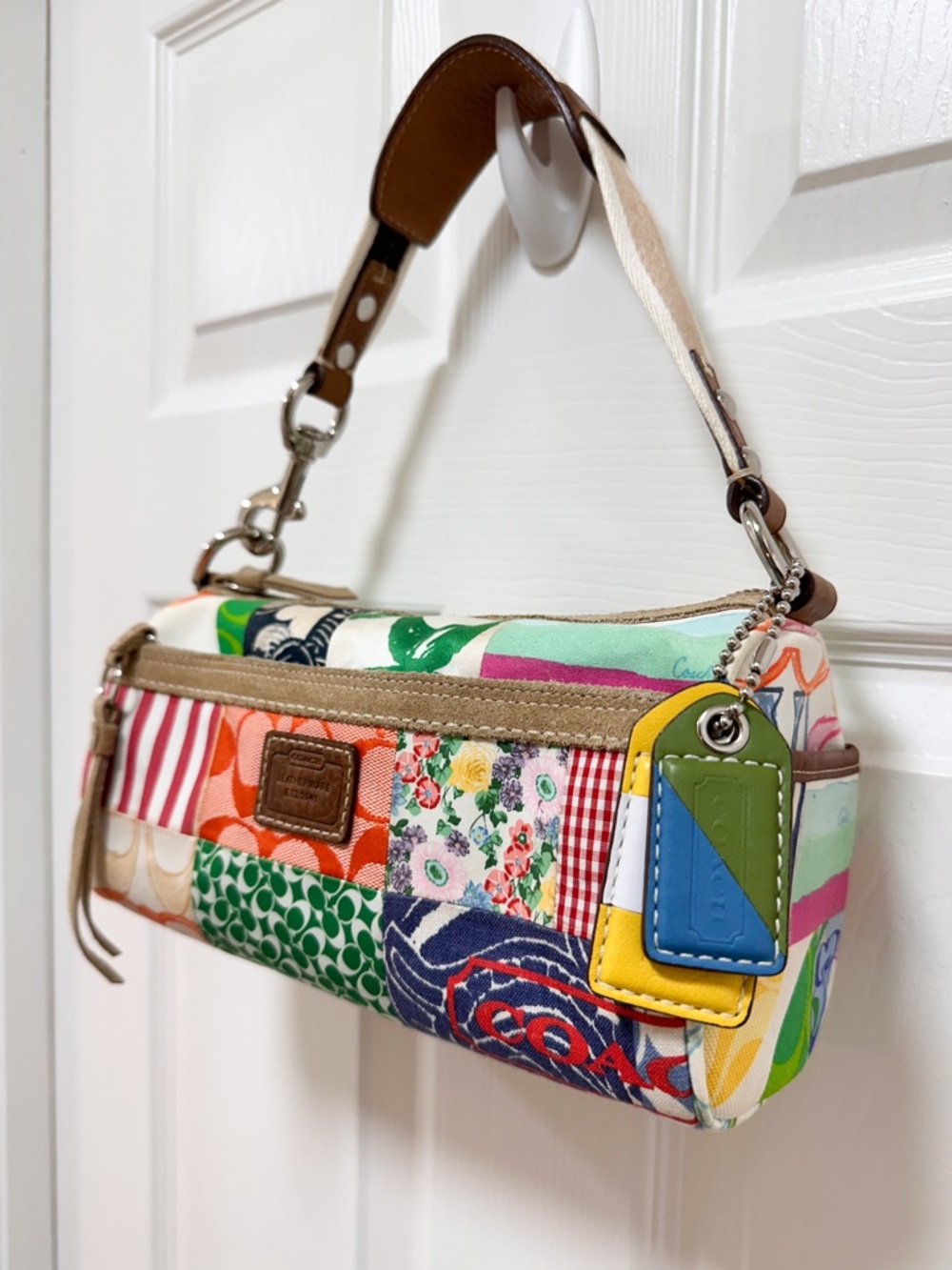 Coach Scribble Patchwork Multicolor Canvas Leather Baguette Shoulder Bag Y2K - Picture 4 of 16